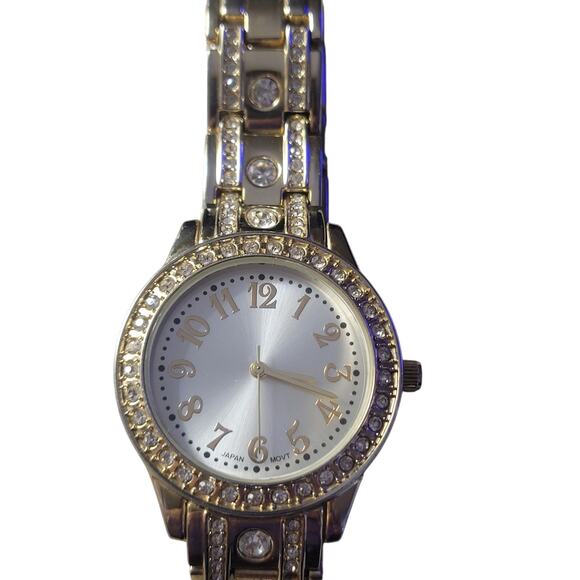 Swifty Style Women Japan Watch Bling Bling Gold Tone Crystal Link Bracelet Band - Picture 7 of 9